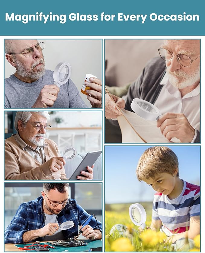 6X/15X Magnifying Glass with Light, lighted magnifying glass for Reading, Handheld Magnifier with 30 LED Light and Anti-Glare Lens, Ideal Gift for Seniors, Macular Degeneration, Low Visions