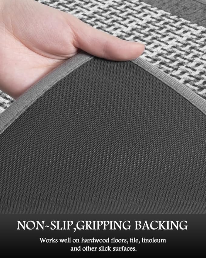 PADOOR Non Slip Kitchen Rugs Sets of 2 - Extra Large 2.5'x6' + 20"x32" (Rectangular + Semicircular) Runner Rugs Non Skid Washable, Absorbent Kitchen Floor Mat for in Front of Sink 2 Piece Grey
