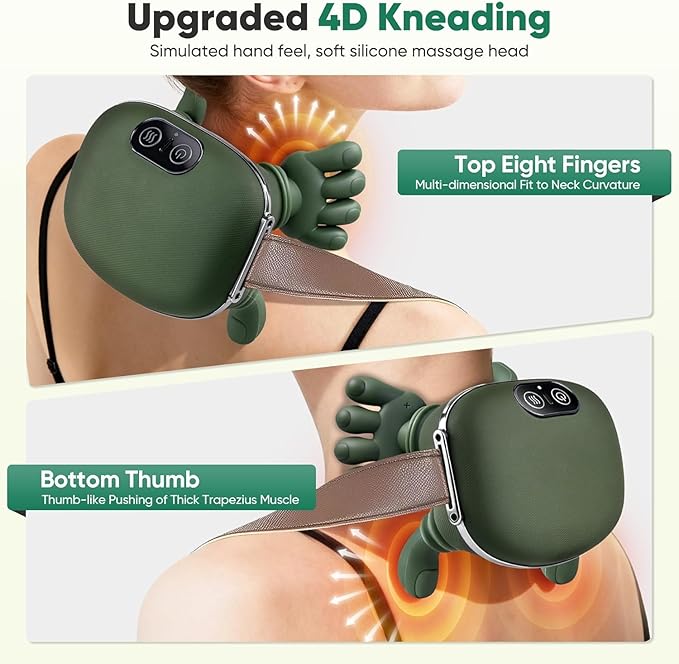 2025 Bionic Shoulder & Neck Massager with Heat - 4D Kneading Finger Massage, Wireless, Ergonomic Design for Muscle Pain Relief, Ideal for Home, Office & Travel