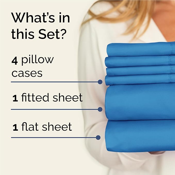 Full 6 Piece Sheet Set - Cooling & Breathable Bed Sheets - Hotel Luxury Bed Sheets for Women, Men, Kids & Teens - Bedding with Deep Pockets & Easy Fit - Soft and Wrinkle Free - Full Denim Blue Sheets