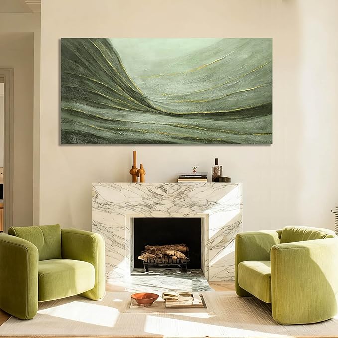MLART99 Large Green and Gold Abstract Canvas Wall Art 24x48 Inch Modern Minimalist Painting for Living Room Bedroom Office Above Couch Wall Decoration Home Décor