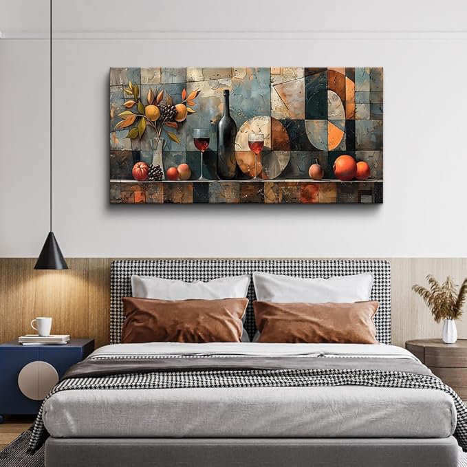KELIYUAN Wall Art For Kitchen Wall Decor For Living Room Dining Room Decorations Wine Glass Wall Painting Still Life Abstract Pictures Artwork Ready To Hang bar Wall Posters Home Decor 20"x40"