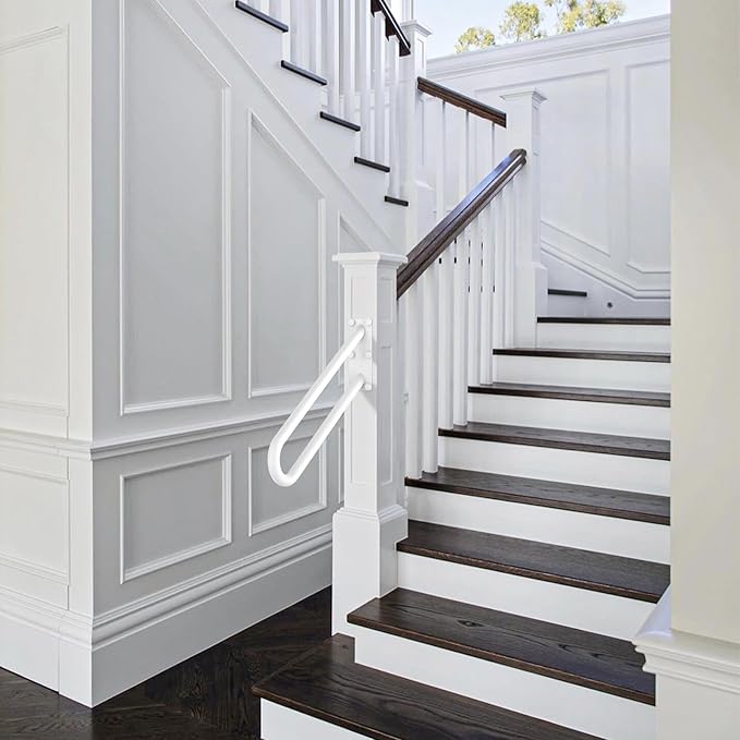 20 inch Stainless Steel Handrail for 1-3 Steps- 1.25" Tube, ZUEXT U Shaped Oil Rubbed White Safety Grab Bar for Stairs, Wall Mounted Hand Railing for Outdoor Garage Entry Interior Exterior Stairway