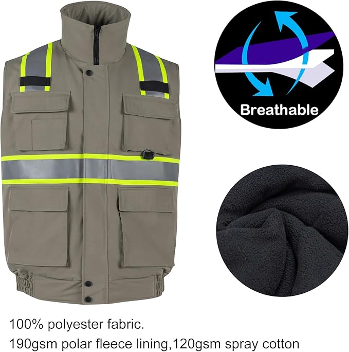 VENDACE Safety Vest High Visibility Reflective Fleece Winter Vest for Men with Pockets Hi Vis Construction Work Vest