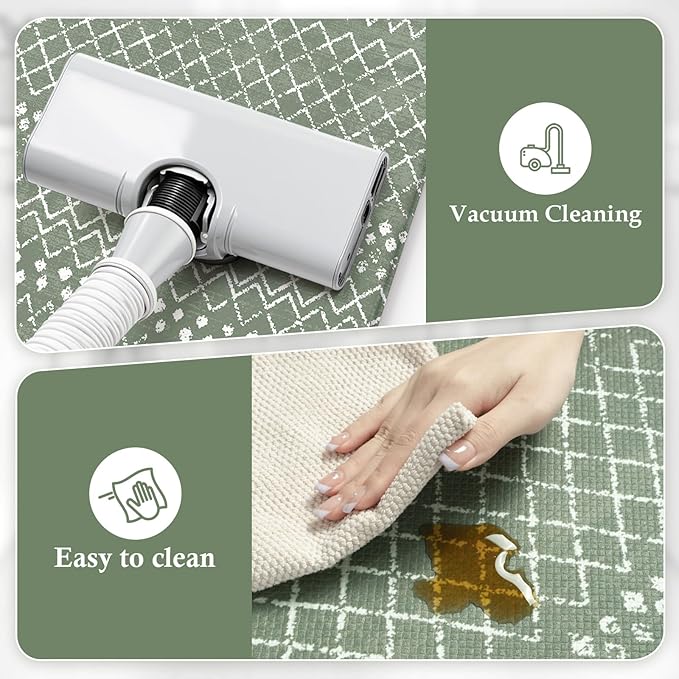KIMODE Kitchen Mats for Floor Anti Fatigue, Green Boho Kitchen Rugs Sets of 2, Cushioned Kitchen Floor Mats, Comfort Standing Mat for Sink Laundry Office Desk 17"x47"+17"x29"