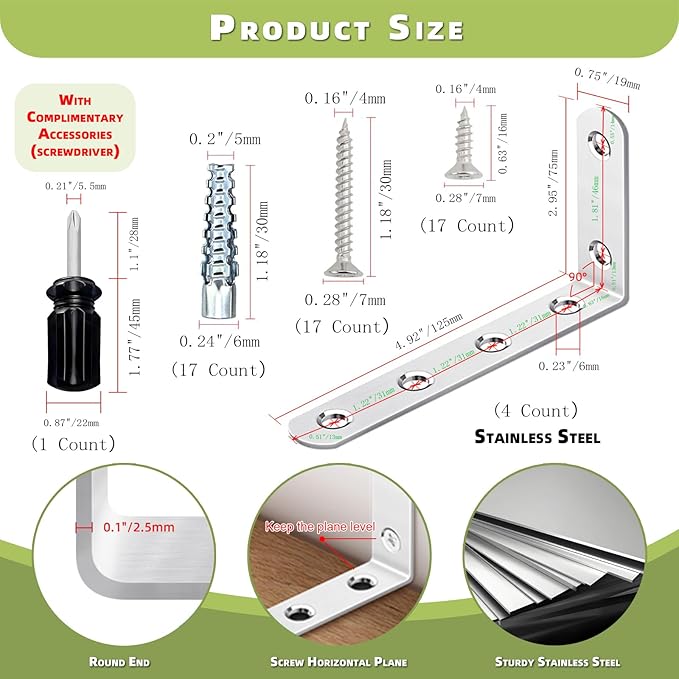 Furniture Anchors, Anti Tip Wall Anchors for Baby Proofing, Cabinet Safety Locks, Prevent Falling Furniture (4 Items)