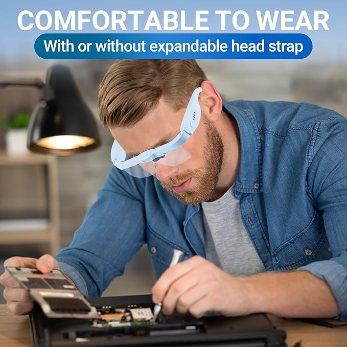 YOCTOSUN Magnifying Glasses for Close Work with 3 LED Lights, Storage Case, Head Strap and 5 Detachable Lenses 0.75X,1.25X,2.0X,3.0X 4.0X, Headset Magnifier for Jewelry, Hobby & Crafts