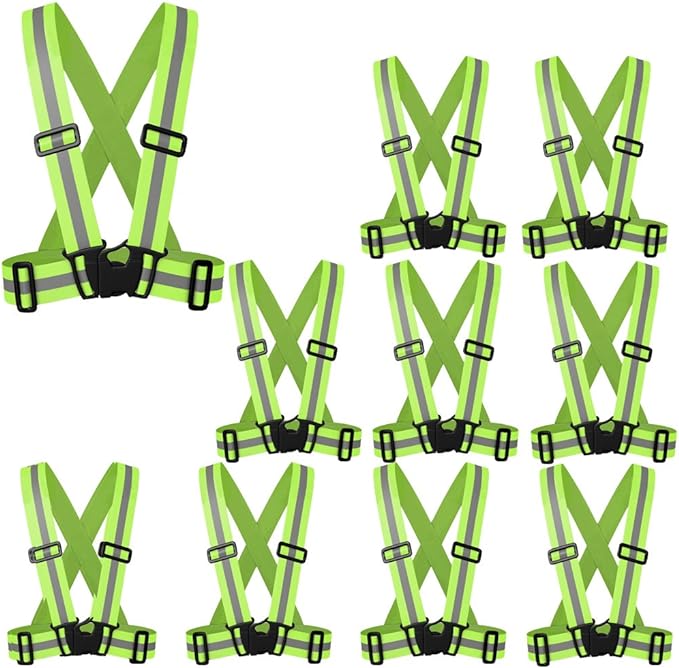 zojo Reflective Vest | Lightweight, Adjustable | Safety & High Visibility for Running,Fits Outdoor Cloth Pack of 10, Neon Yellow