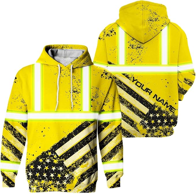 US Flag High Visibility Hoodie for Men Reflective Hoodie Safety Workwear for Worker Runner Patriotic ACC02
