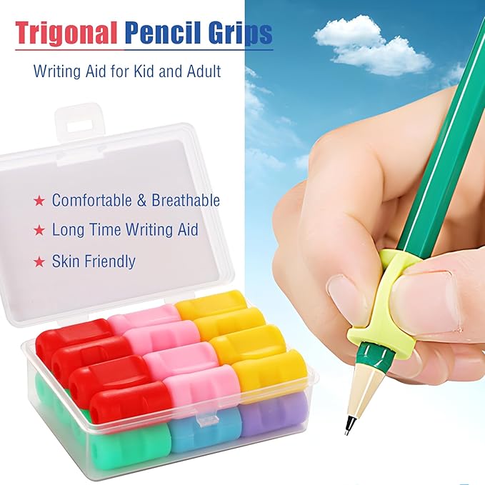 24 Packs Silicone Pencil Grips with 6 Colors, Pencil Holders for Kids Handwriting, Ergonomic Pencil Grippers for Adults Writing Aid, Toddler Pencil Cushion, Triangle Gel Pen Grips
