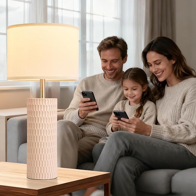 26.5" Ceramic Table Lamp, Table Lamp for Living Room, Pink Lamp for Bedroom, Night Stand Lamps, Modern Bedside Lamp Set of 2, End Table Lamps, Pink
