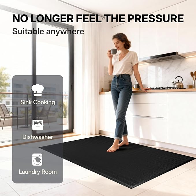 NORTHSKY Olympia Anti Fatigue Mat, Fatigue Mats for Standing, Ribbed, 12 x 3 ft, 5/8" Thick, Waterproof PU, Slip-Resistant, High-Density Memory Foam, for Garage Repair, Kitchen&Balcony