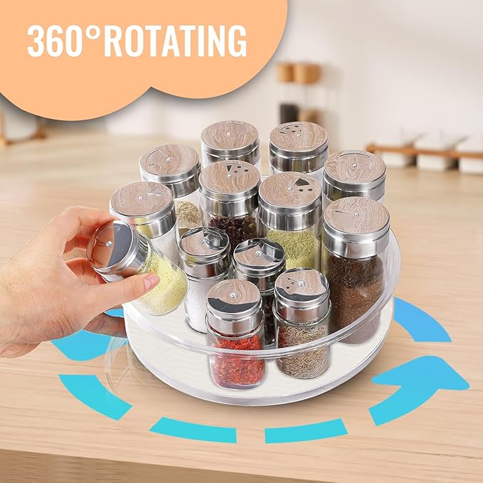 2 Pack Lazy Susan Organizer for Cabinet：Lazy Susan Turntable (8 Inch) with Non-Slip Mat and Handles,Turntable Rack for Kitchen,Pantry,Refrigerator,Bathroom and Vanity Countertop