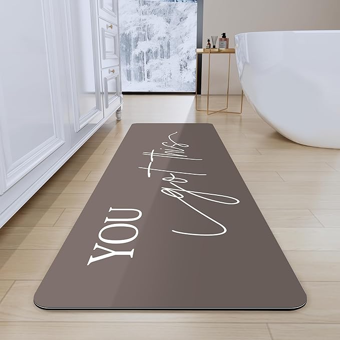 Bath Mat, Bathroom Mat Rugs Super Absorbent Shower Mats Non Slip Quick Dry Thin Rubber Mats for Bathroom Floor Fit Under Door, Shower Rug for Bathtub, Shower, Beige