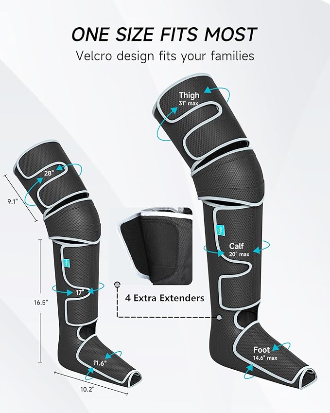 ALLJOY Christmas Gifts, Leg Massager for Circulation and Pain Relief FSA, Gifts for Men Women Dad Mom, Leg Massager with Heat and Compression, 2 Heat 5 Modes 4 Intensities 4 Extenders