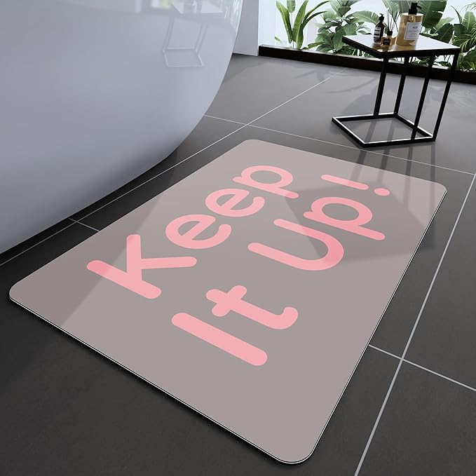 Bath Mat, Bathroom Mat Rugs Super Absorbent Shower Mats Non Slip Quick Dry Thin Rubber Mats for Bathroom Floor Fit Under Door, Shower Rug for Bathtub, Shower, Beige