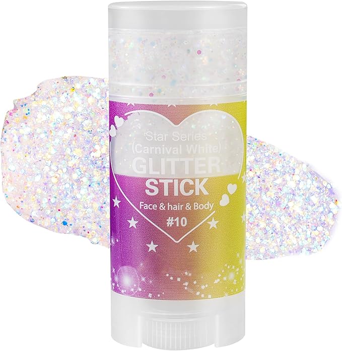 Mysense Carnival White Body Glitter Stick,Face Hair Glitter Gel for Women Kids,Sparkling Mermaid Sequins Chunky Glitter Face Paint Makeup,Singer Concert Outfit Festival Rave Accessories