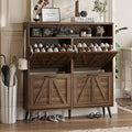 Shoe Cabinet with 4 Flip Drawers,Farmhouse Shoe Storage Cabinet for Entryway,Narrow Freestanding Organizer Rack with Open Shelves for Foyer,Hallway,Dark Walnut