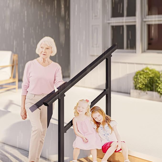 Hand Rails for Outdoor Steps,3 Step Stair Handrail & Indoor Stair Railing Kit，Black Railings for Outdoor Steps and Hand Rails for Seniors for Porch (3 Step)