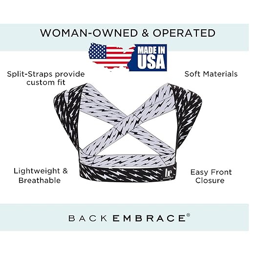 BackEmbrace Posture Corrector for Women and Men - Made in USA - Slim and Adjustable Shoulder Brace - Back Brace for Back Pain Relief - Lightning Bolt M/L
