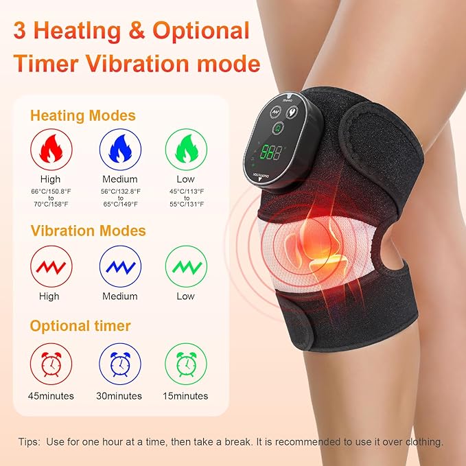 Cordless Heated Knee Massager, FSA Eligible 3-in-1 Electric Massager with Heating Pad for Elbow Shoulder Pain Relief Wrap with 3 Vibration & 6 Heating Modes