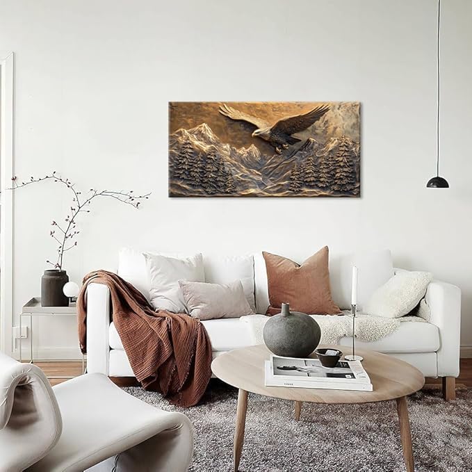 Brown Retro Country Eagle Wall Art for Bedroom Canvas Painting Prints Rustic Mountain Sky Vintage Art Deco Modern Artwork Office Farmhouse Decor