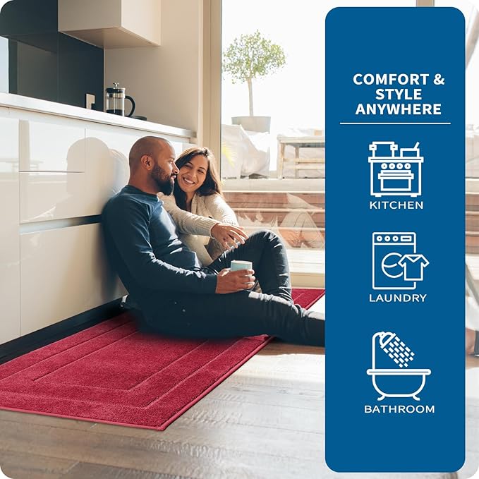 PURRUGS Machine Washable Kitchen Rug Set [2 PCS] (24" x 35.5"+ 24" x 59"), Non-Slip/Skid Kitchen Runner Rugs & Floor Mats, Super Absorbent Soft Standing Mats for Kitchen, Laundry & Sink, Burgundy Red