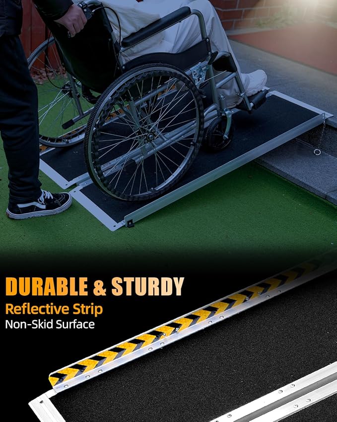 VNN Portable Wheelchair Ramp 4FT, Non-Slip Aluminum Ramps for Wheelchairs for Home, Handicap Wheelchair Ramps for Home Steps, Aluminum Loading Dock Plates, Doorways