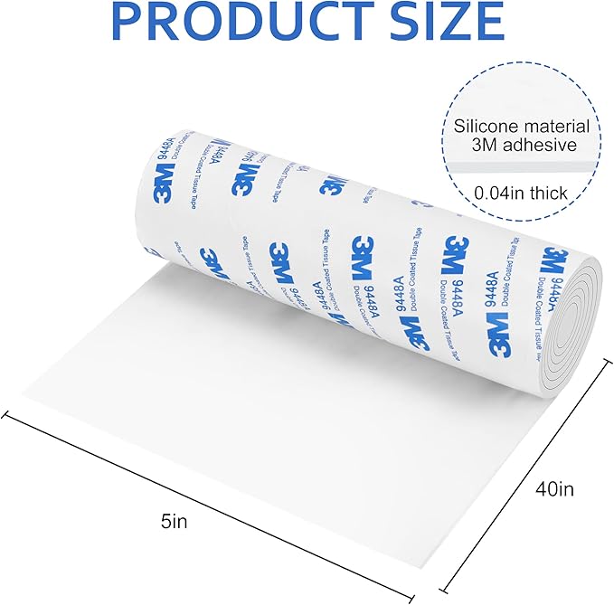 Silicone Furniture Pads, 5" x 40" Non Slip Furniture Pads Anti Skid Pads Non Slip Self Adhesive Cuttable Silicone Tape Strip Roll for Protecting Hardwood Floors Chair Wall Protector - White, 2 Pack