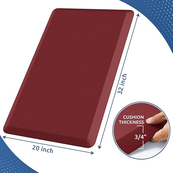 KitchenClouds Kitchen Mat Cushioned Anti Fatigue Rug 20"x32" Waterproof, Non Slip, Standing and Comfort Desk/Floor Mats for House Sink Office (Red)
