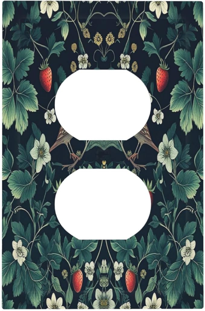 Outlet Covers Strawberry Birds Flowers Plant Morris Floral 1 Gang Duplex Wall Plate Decorative Switch Plates Electrical Receptacle Faceplate Light Switch Cover for Bedroom Farmhouse Decor