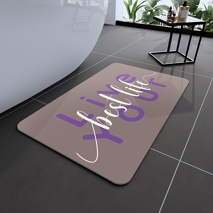 Bath Mat, Bathroom Mat Rugs Super Absorbent Shower Mats Non Slip Quick Dry Thin Rubber Mats for Bathroom Floor Fit Under Door, Shower Rug for Bathtub, Shower, Beige