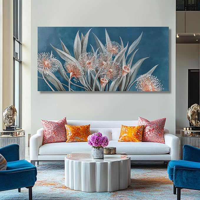 MLART99 Vintage Dandelions Art Prints Plant Pictures Wall Decor Red and White Flower Poster Blue Painting for Home Kirchen Bedroom 24"x 48" Gallery Wall Art