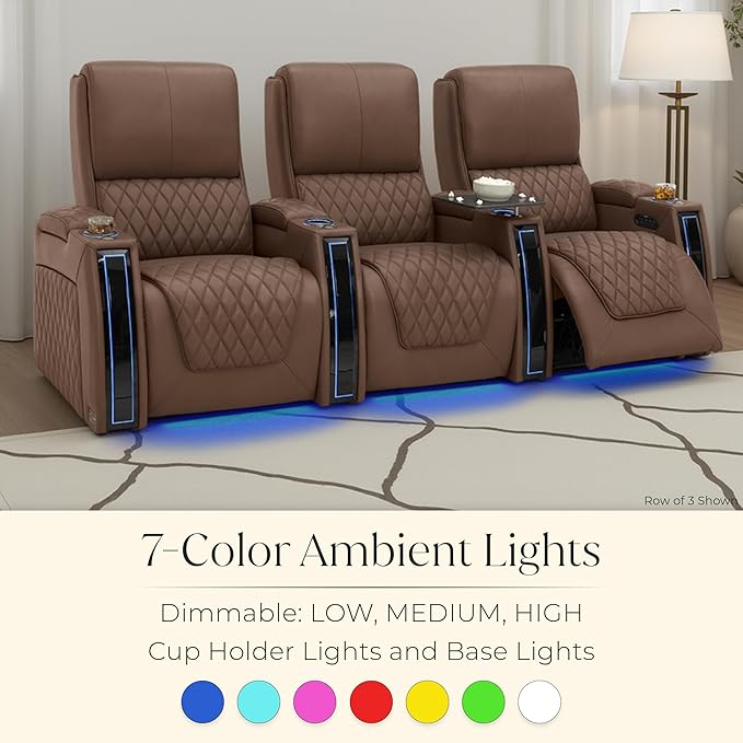 Seatcraft Apex Zero-Gravity CoolZero Italian Leather Home Theater Seating, Powered Headrest, Powered Lumbar, Powered Recline, Row of 2 Loveseat, Tobacco