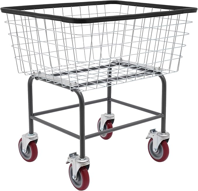Heavy Duty Wire Laundry Cart with wheels, bushel steel wire laundry Hamper cart, Rolling Commercial Laundry Basket, Steel Frame with Chrome Finish, 26.77x21.5x26 inches