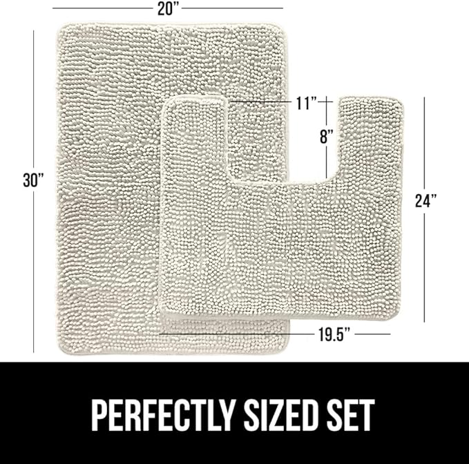 GORILLA GRIP Bathroom Rug Sets, Soft Chenille 2 Piece Area Rugs Set, Toilet Base Mat and 30x20 Carpet, Absorbent Microfiber Washable Mats Dry Quickly, Home Décor and Bath Room Accessories, Ivory
