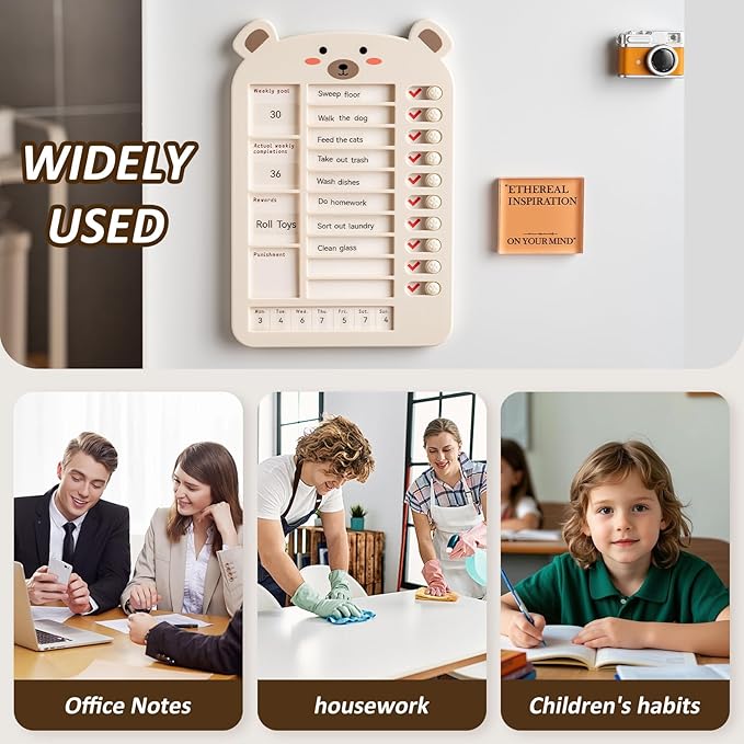 Weekly Chore Chart for Kids Dry Erase Chore Board,Behavior Chore Chart for Multiple Kids, Cute Visual for Kids Schedule Board for Home, Kids Checklist to Do List ADHD Tools (Cute Bear, 1)