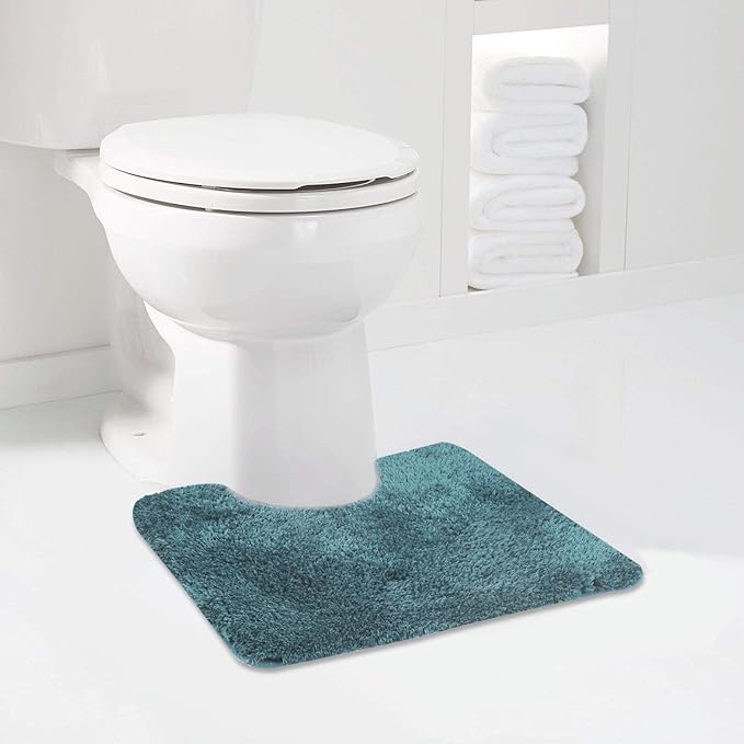 Walensee Contour Rug (20x24, Teal) Non Slip Bath Mat, Soft Microfiber Shaggy Mat, Machine Washable, U Shape Toilet Rug