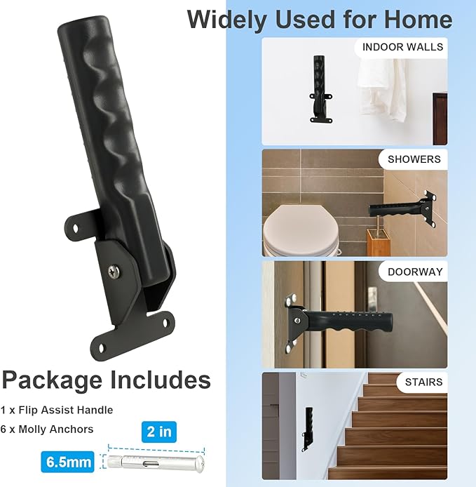 Flip a Grip Doorway Assist Handle - Safety Grab Bar for Elderly, Handicapped, 300LB Weight Suport, Non-Slip Stair & Doorway Stability Aid - Black(for Hard Wall)