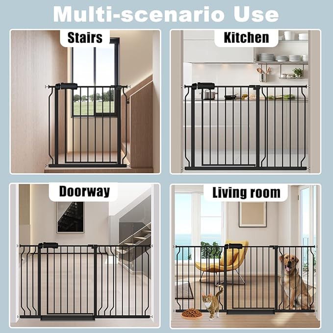Extra Wide Baby Gate Black 34-38.5 Inch Wide Walk Through Pressure Mounted No Drill Long and Large Tension Metal Gate for Dog and Toddler