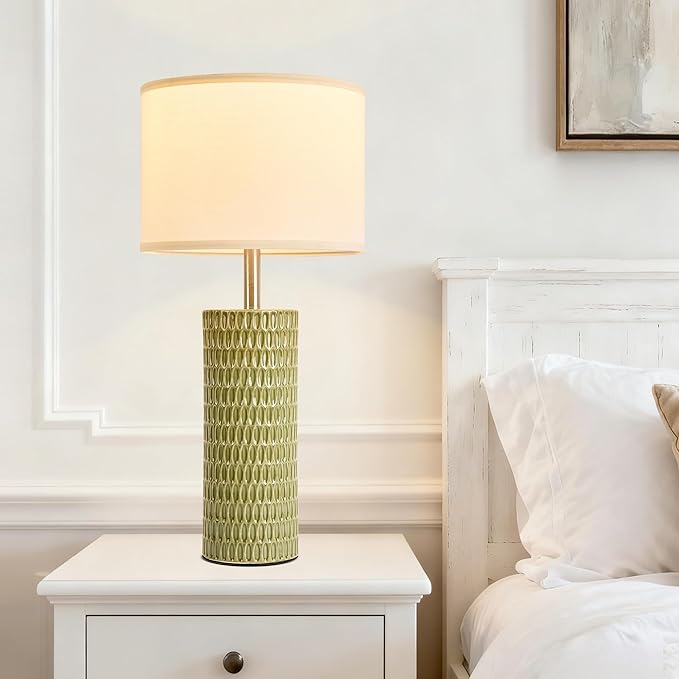 26.5" Ceramic Table Lamp, Table Lamp for Living Room, Green Lamp for Bedroom, Night Stand Lamps, Modern Bedside Lamp Set of 2, End Table Lamps, Green