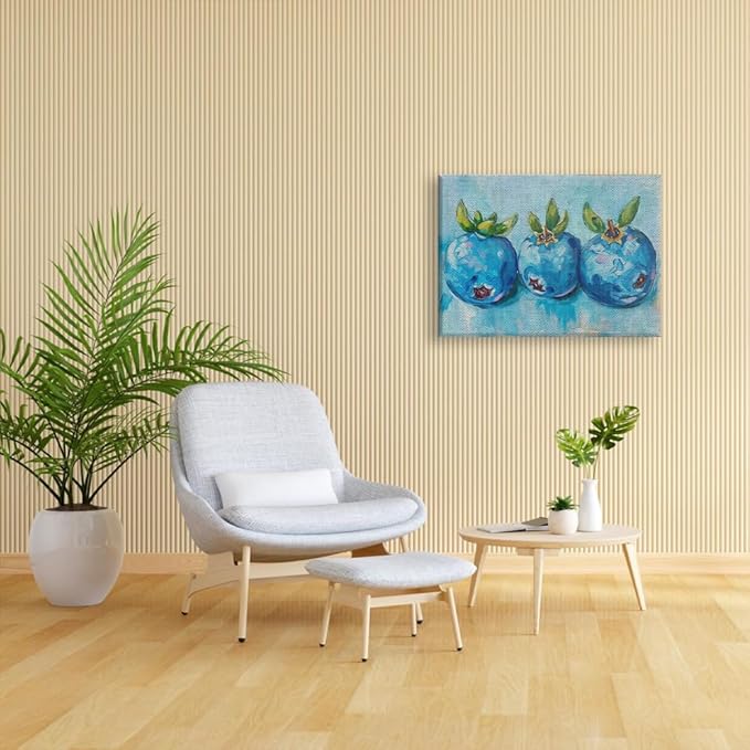 Elivita Fresh Blueberry Design 2 Horizontal Canvas Art Print Home Decor Pictures Poster for Bedroom Living Room Bathroom Office With Framed