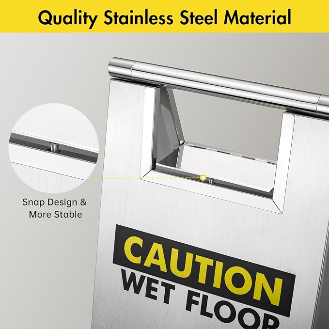2 Packs Wet Floor Sign Stainless Steel for Business, Commercial Caution Wet Floor Sign Double Sided & Bilingual, Size 24'' * 9''，Silver