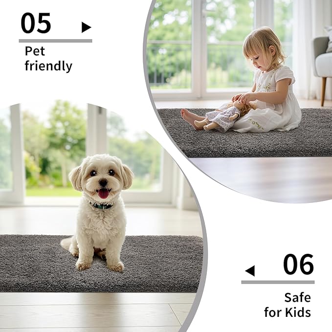 Dark Grey Bathroom Rugs 24x36 Non Slip Fluffy Bath Mat for Bathroom Floor Washable Plush Luxury Bath Rug for Tub Soft Shaggy Absorbent Shower Sink Mat