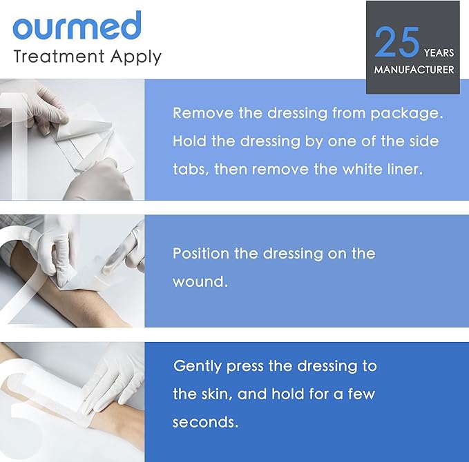 Island Dressing Bordered Gauze 4"x 10"(2"x 8" Absorbent Pad), Pack of 25, Self-Adhesive Sterile Dressing with Highly Absorbent, Latex& Rubber- Free, for Cuts and Scratches
