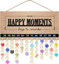 Family Birthday Calendar Board Wall Hanging with Tags, Family Birthday Plaque with Tag Wooden Memory Days Reminder Wall Hanging Home Décor Wood Anniversary Tracker with 104 Tags, Valentines Day Christmas Gifts for Lovers Friends (HAPPY MONENTS)
