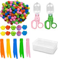 218Pcs Kid Tweezers fine Motor Skills Set,Helping Hands fine Motor Tool Set，Includes 200 Pcs Pompoms,10 Cups,5 Tweezers,2 Clips,1 Storage Box for Counting Sorting Training