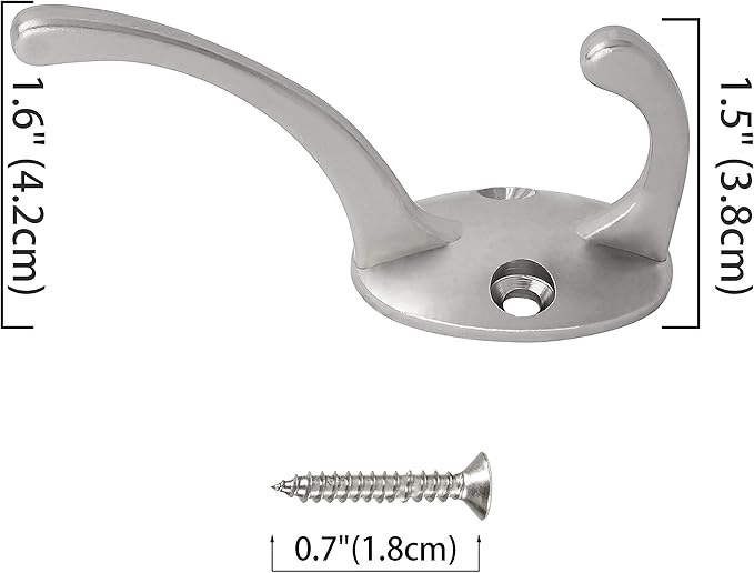 IBosins 12 Pack Silver Coat Hooks Wall Mounted with 24 Screws Retro Double Hooks Utility Silver Hooks for Coat, Scarf, Bag, Towel, Key, Cap, Cup, Hat