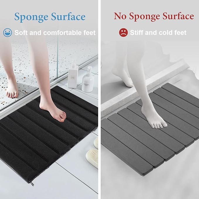 Ultra Quick Drying Stone Bath Mat Diatomaceous Earth Shower Mat Non-Slip Foldable Dish Drying Mats for Bathroom Floor, Kitchen Counter, Pet, 23x15, Black