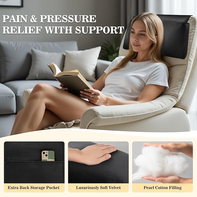 Recliner Headrest Pillow, Adjustable Neck & Head Support Pillow, Soft Velvet Non-Slip Headrest for Recliner, Couch, Chair, Sofa